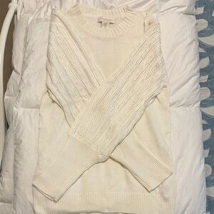 Cynthia Rowley Cream Textured Sleeve Sweater